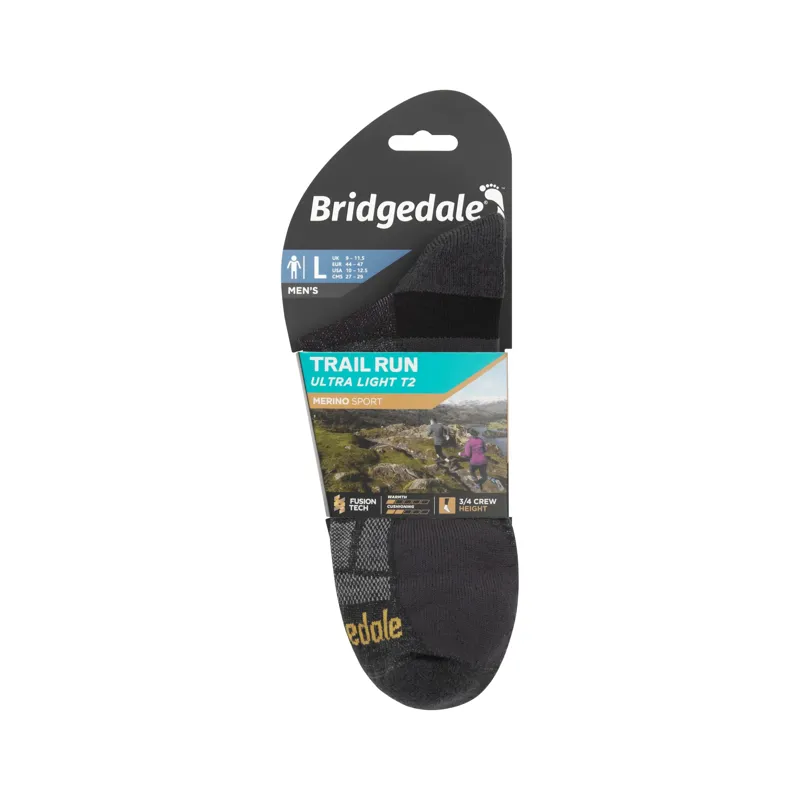 Bridgedale Trail Run Ultra Light T2 3/4 Crew Socks Mens in Gunmetal-2