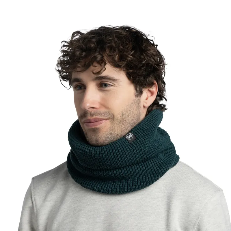 Buff Knitted and Fleece Neckwarmer in Naro Teal-3
