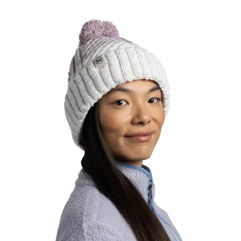 Buff Knitted and Fleece Band Hat in Akna Whisper-2