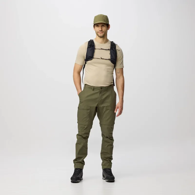 Fjallraven Abisko Hybrid Trail Trousers Zip Off Mens in Laurel Green-2