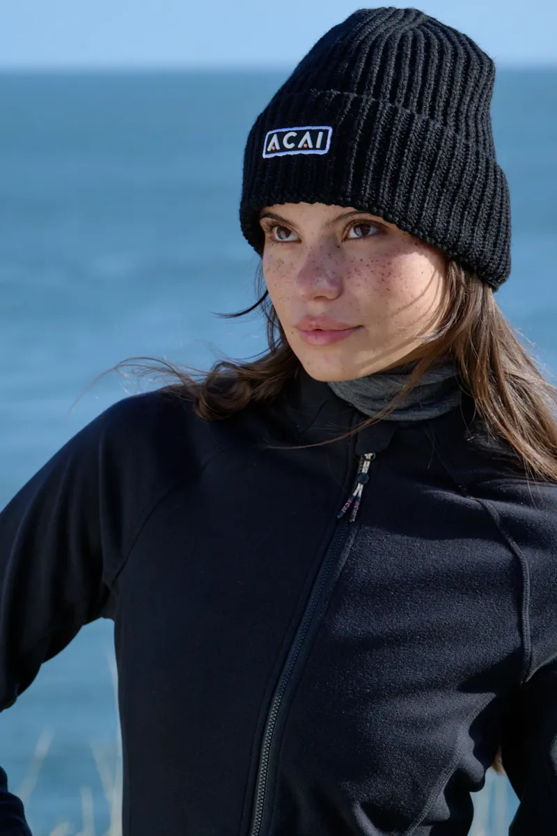 Acai Merino Wool Beanie Womens in Black