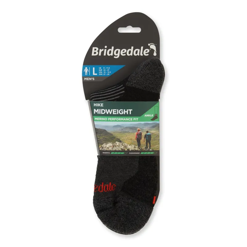 Bridgedale Hike Midweight Merino Ankle Socks Mens in Graphite/Orange-2