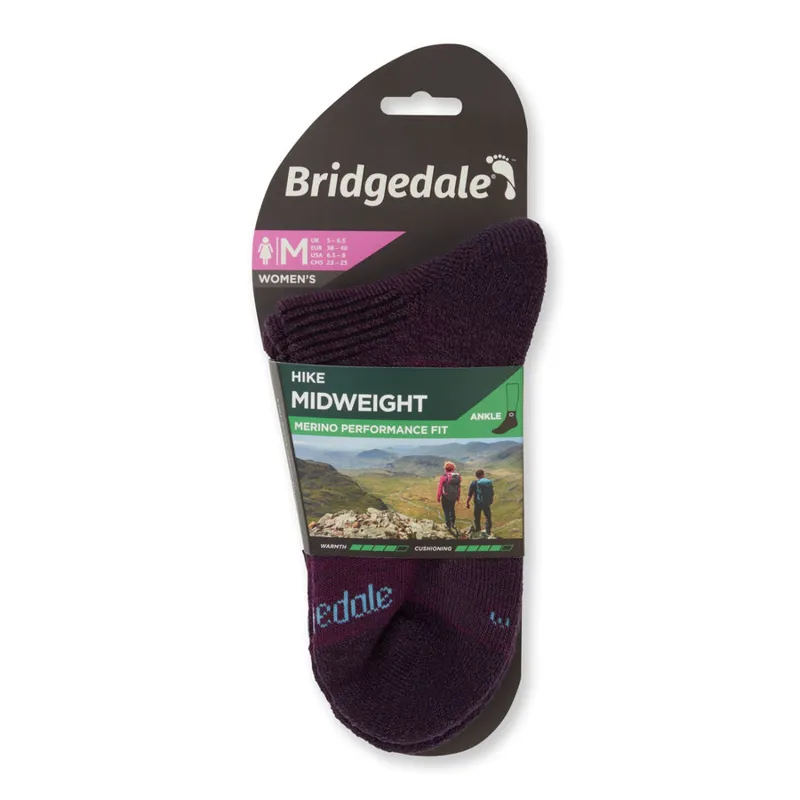 Bridgedale Hike Midweight Merino Performance Ankle Socks Womens in Dark Purple-2