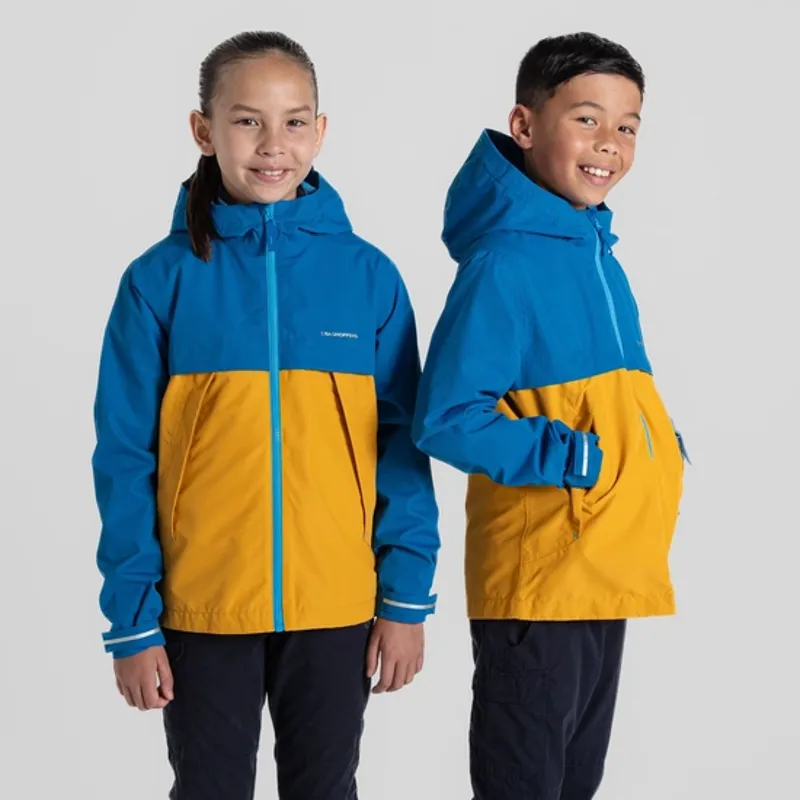 Craghoppers Fabre Waterproof Jacket Kids in Howlite Blue/Warbler Yellow