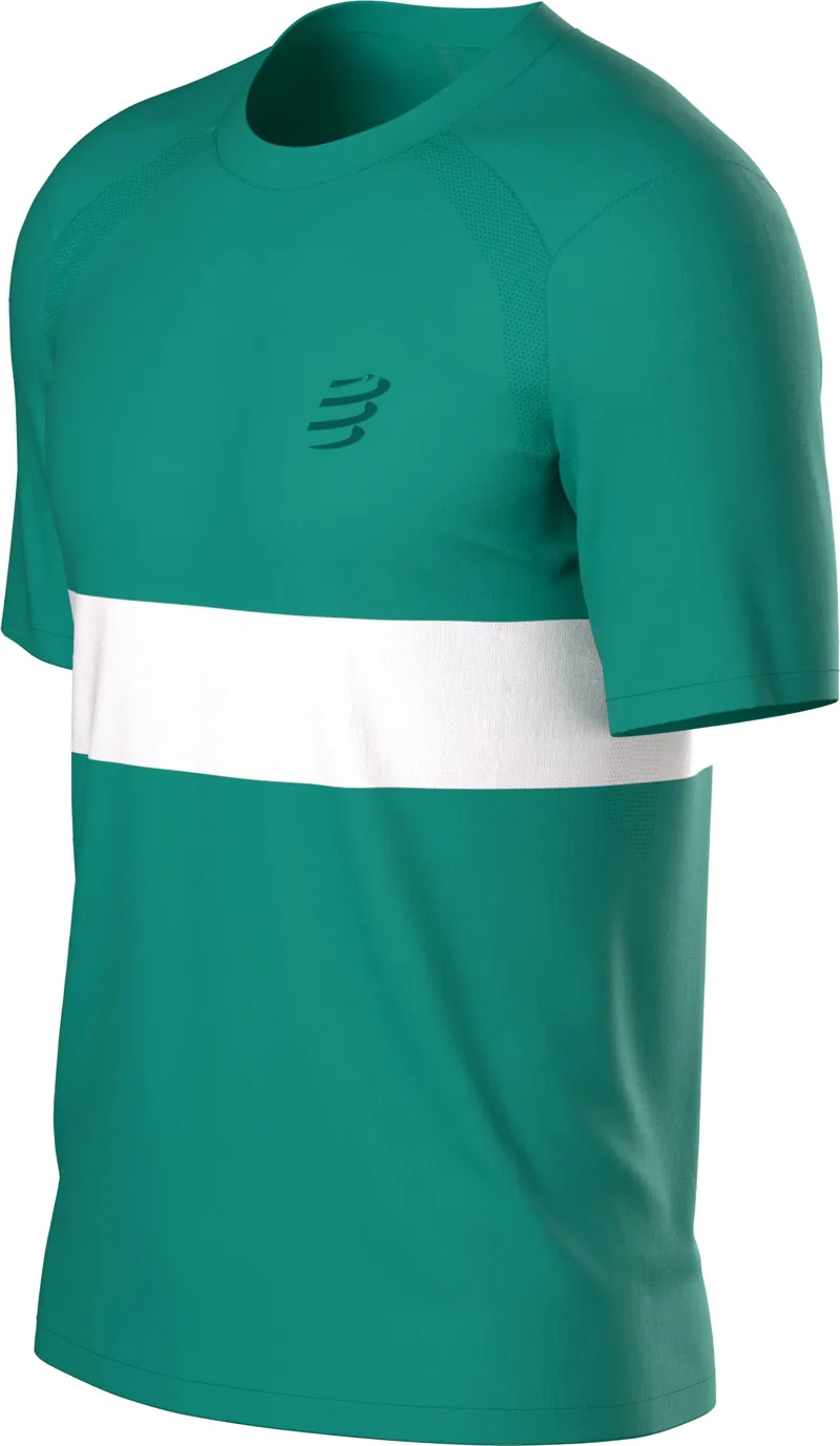 Compressport Performance Short Sleeve Tee Mens in Shady Glade/White-2