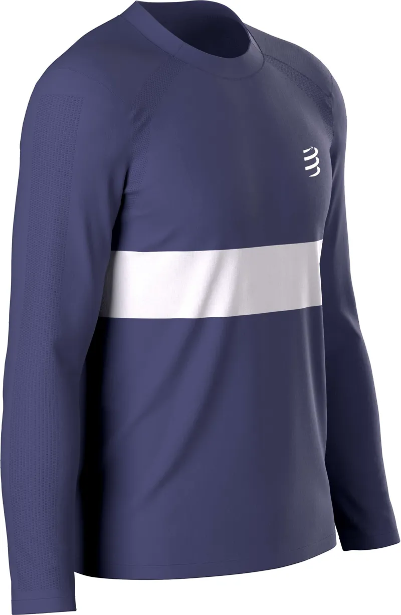 Compressport Performance Long Sleeve T-Shirt Mens in Peacoat/White-1