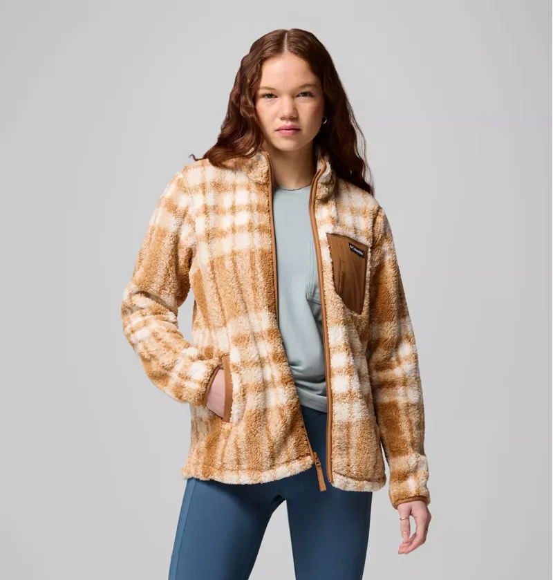 Columbia Womens West Bend Print Full Zip II Camel Brown Herringplaid-3