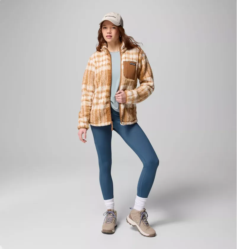Columbia Womens West Bend Print Full Zip II Camel Brown Herringplaid-7