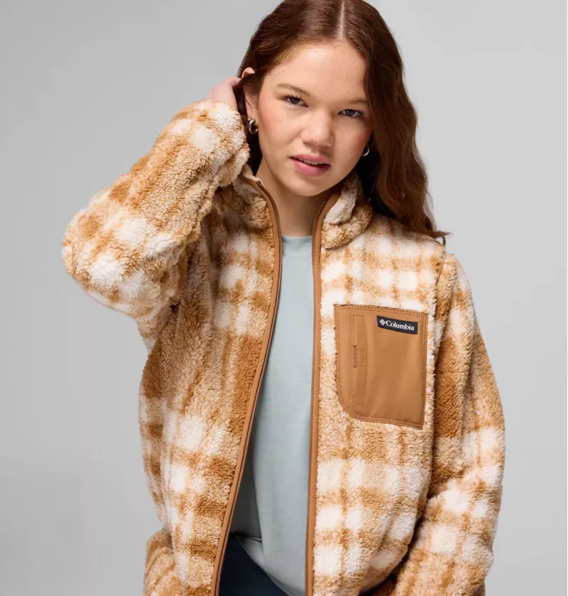 Columbia Womens West Bend Print Full Zip II Camel Brown Herringplaid-2