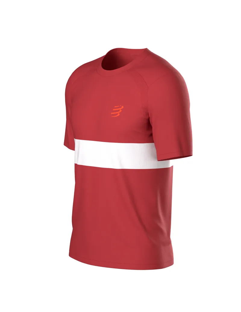 Compressport Performance Short Sleeve Tee Mens in Pompeian Red/White-6