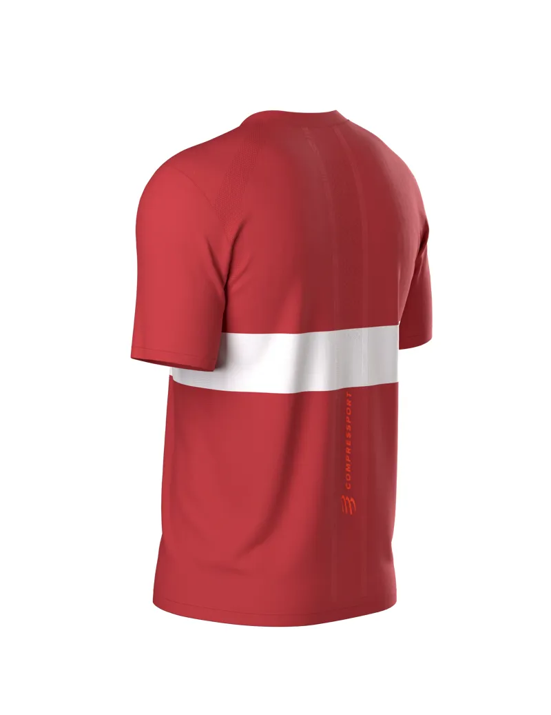 Compressport Performance Short Sleeve Tee Mens in Pompeian Red/White-5