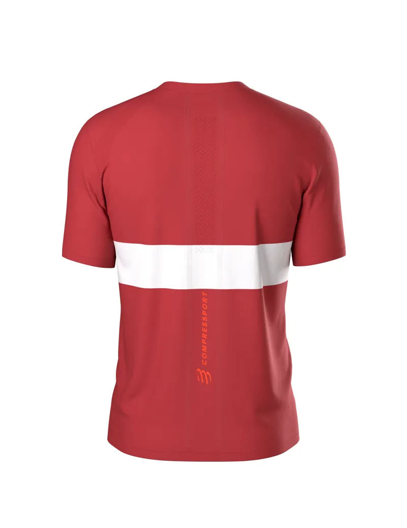 Compressport Performance Short Sleeve Tee Mens in Pompeian Red/White-3