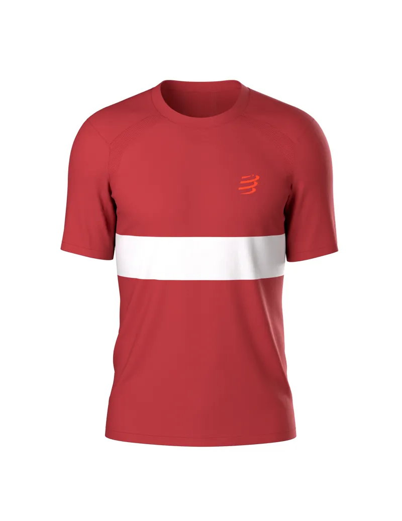 Compressport Performance Short Sleeve Tee Mens in Pompeian Red/White