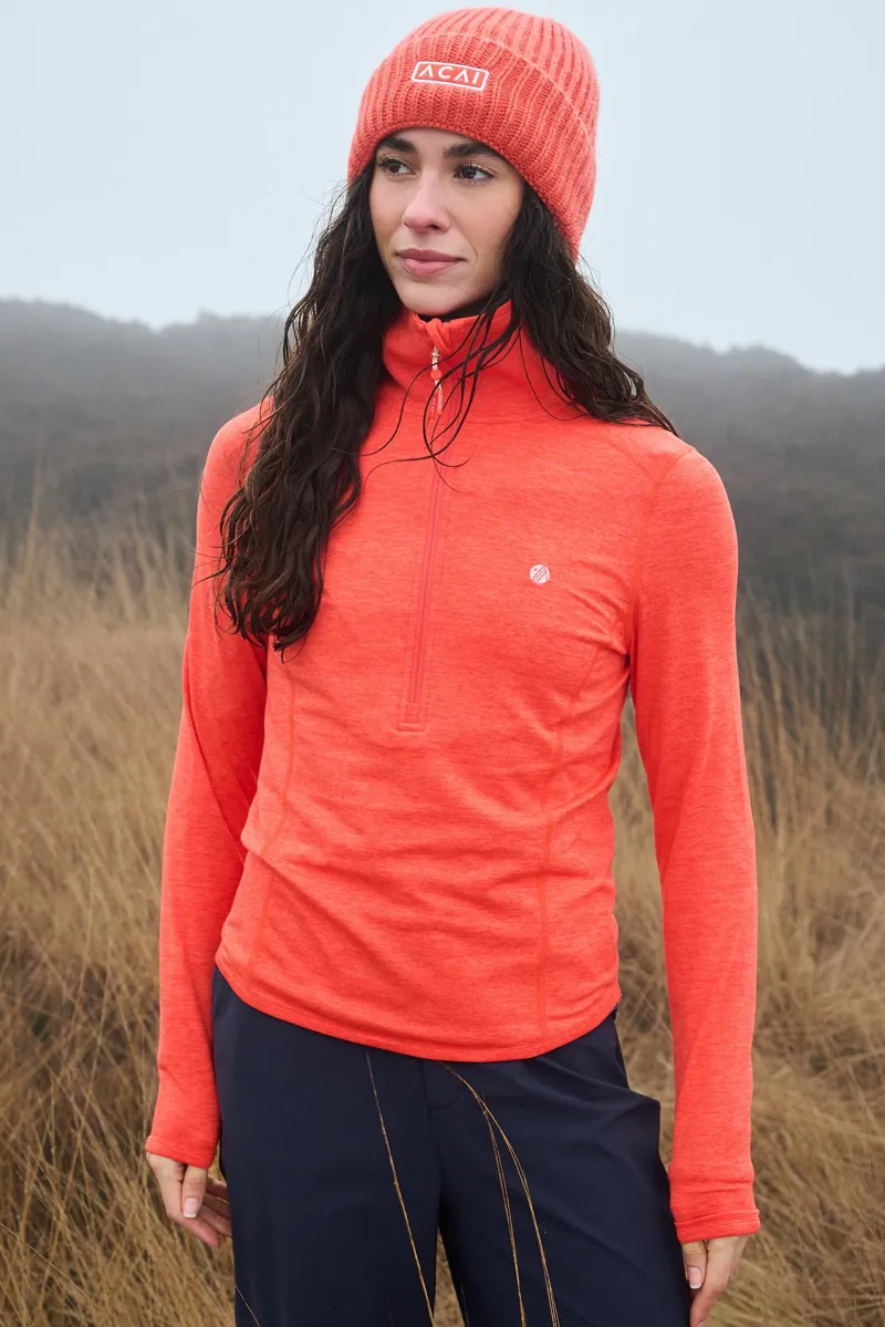 Acai Freeform Quarter Zip Fleece Womens in Mandarin