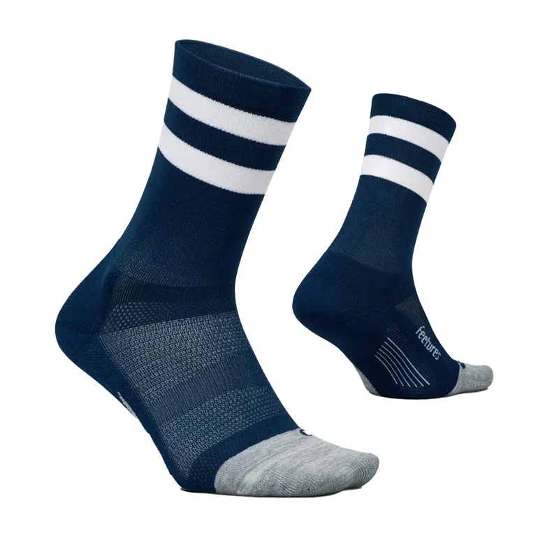 Feetures Elite Light Cushion Mini Crew in Navy High Top Stripe-1