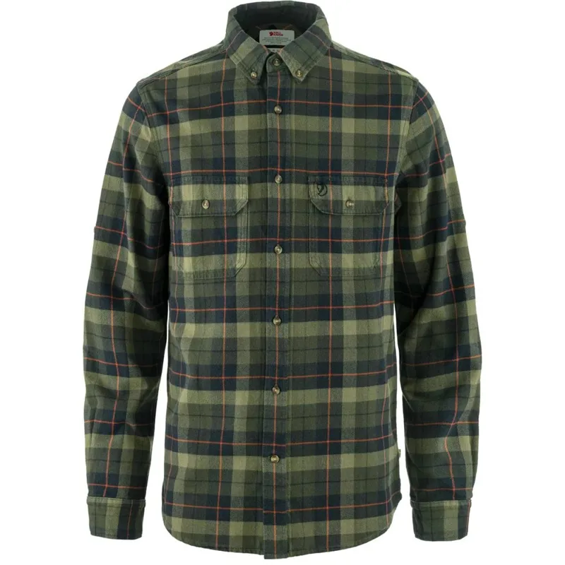 Fjallraven Singi Heavy Flannel Shirt Mens in Black/Deep Forest