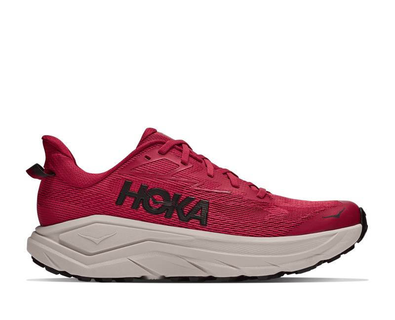 Hoka Challenger 8 Running Shoes Mens in Red Agate/River Rock Grey