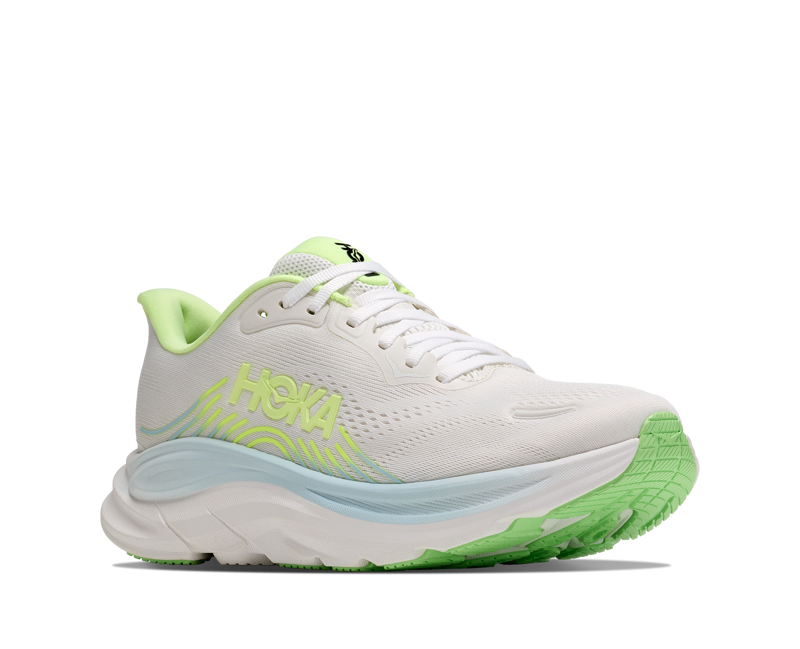 Hoka Clifton 11 Wide Running Shoe Womens in Frost/Neon Yuzu-5