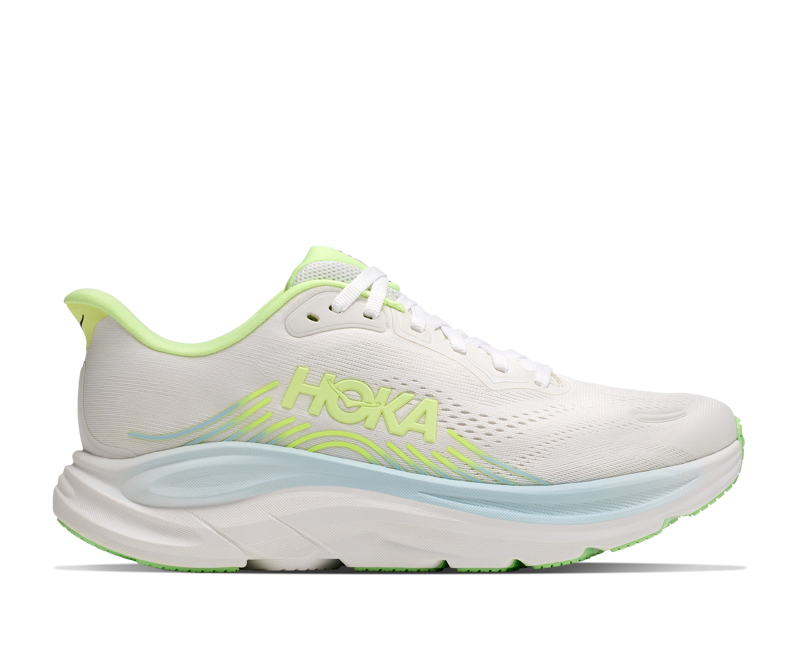 Hoka Clifton 11 Wide Running Shoe Womens in Frost/Neon Yuzu