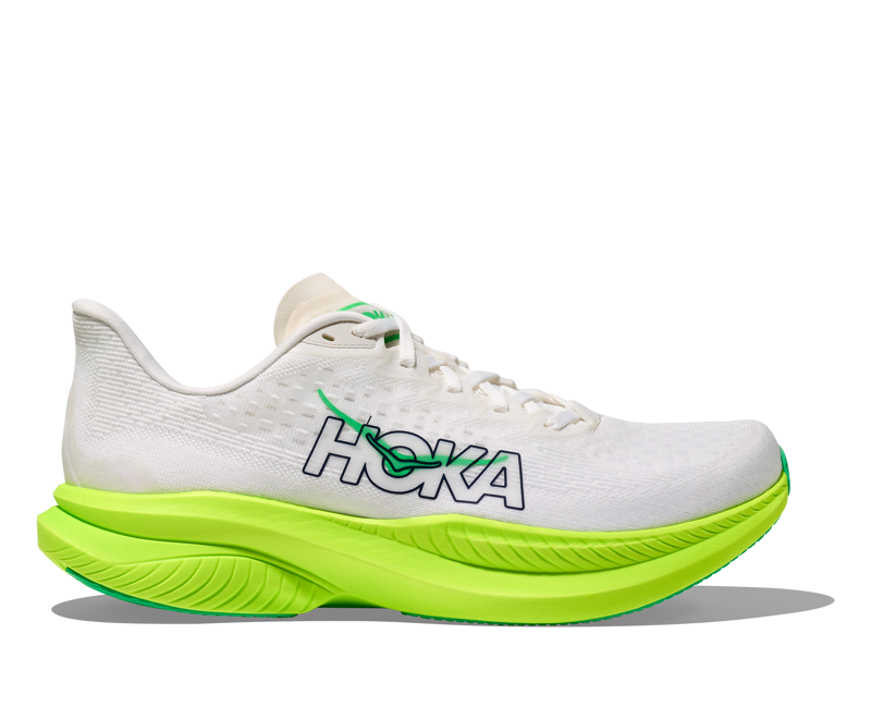Hoka Mach 6 Mens in White/Neon Lime