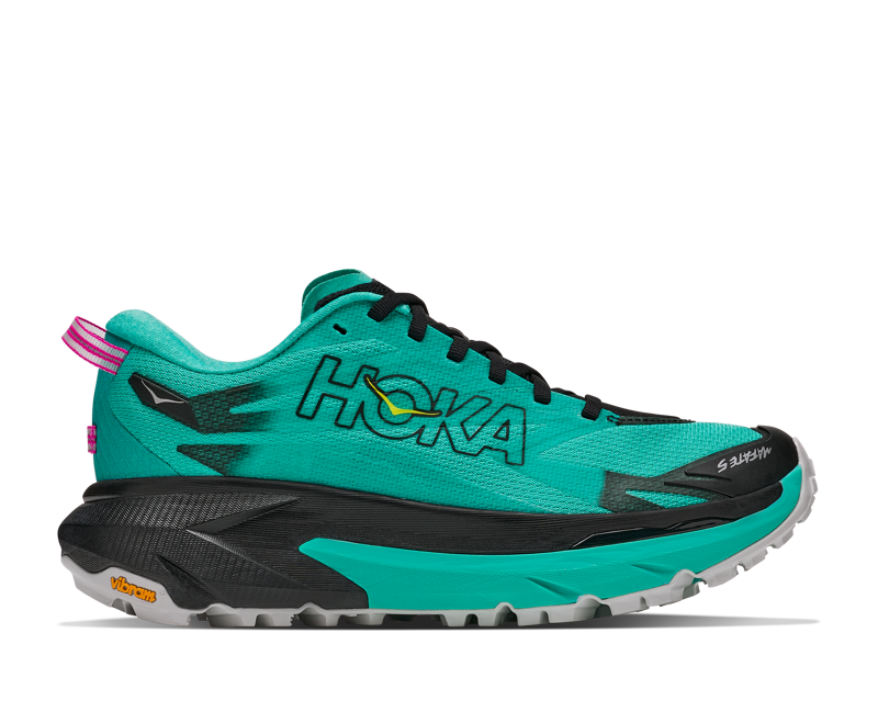 Hoka Mafate 5 Trail Running Shoes Womens in Black/Electric Aqua