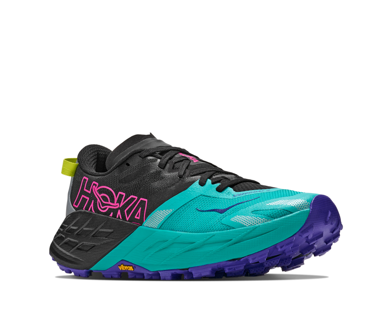 Hoka Speedgoat 7 Trail Running Shoes Womens in Black/Electric Aqua-4