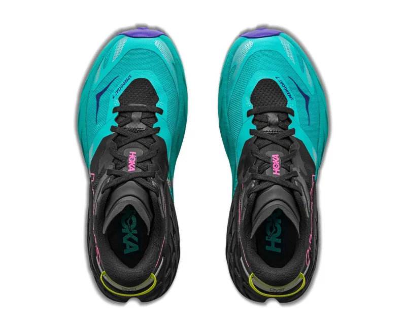 Hoka Speedgoat 7 Trail Running Shoes Womens in Black/Electric Aqua-7