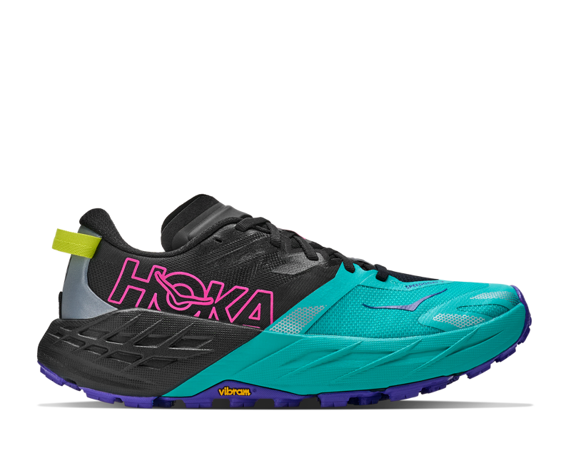 Hoka Speedgoat 7 Trail Running Shoes Womens in Black/Electric Aqua