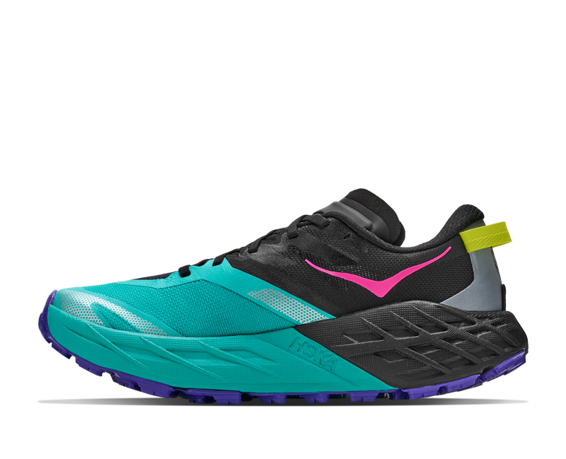 Hoka Speedgoat 7 Trail Running Shoes Womens in Black/Electric Aqua-3