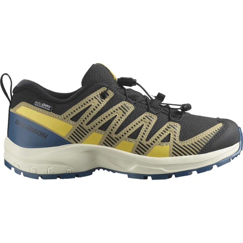 Salomon XA Pro V8 Waterproof Kids in Black/Gray Green/Powder Giallo