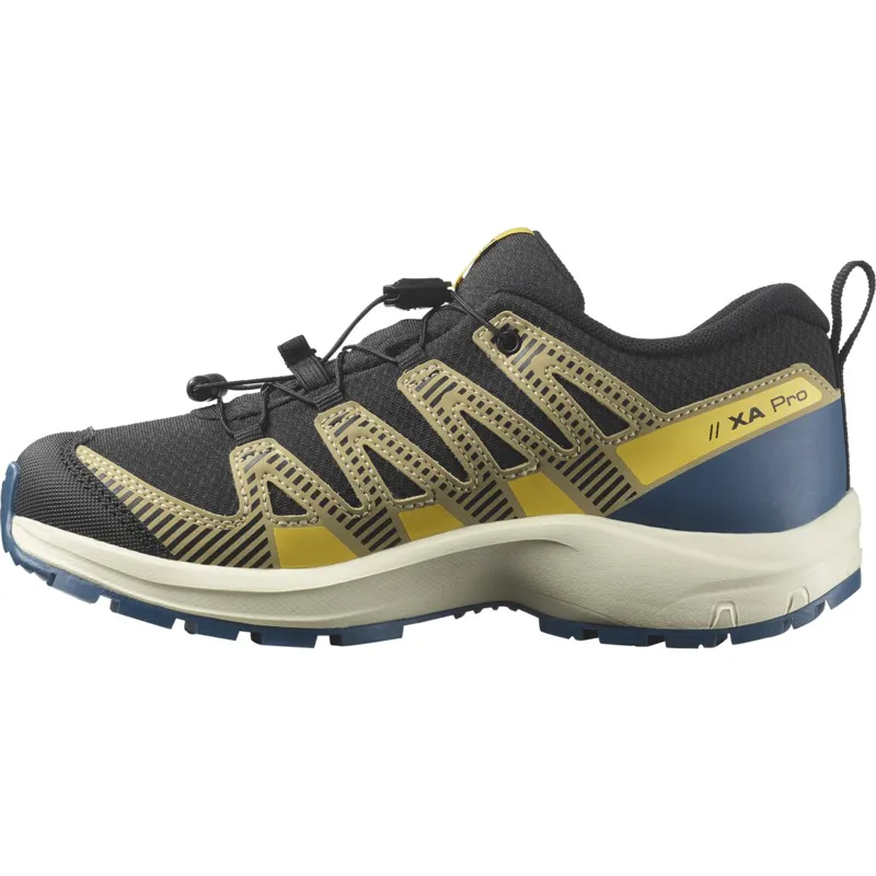 Salomon XA Pro V8 Waterproof Kids in Black/Gray Green/Powder Giallo-2