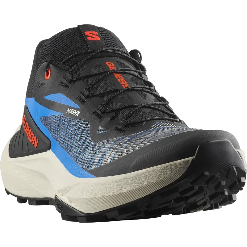 Salomon Genesis Trail Running Shoes Mens in Black/French Blue/Cherry-3