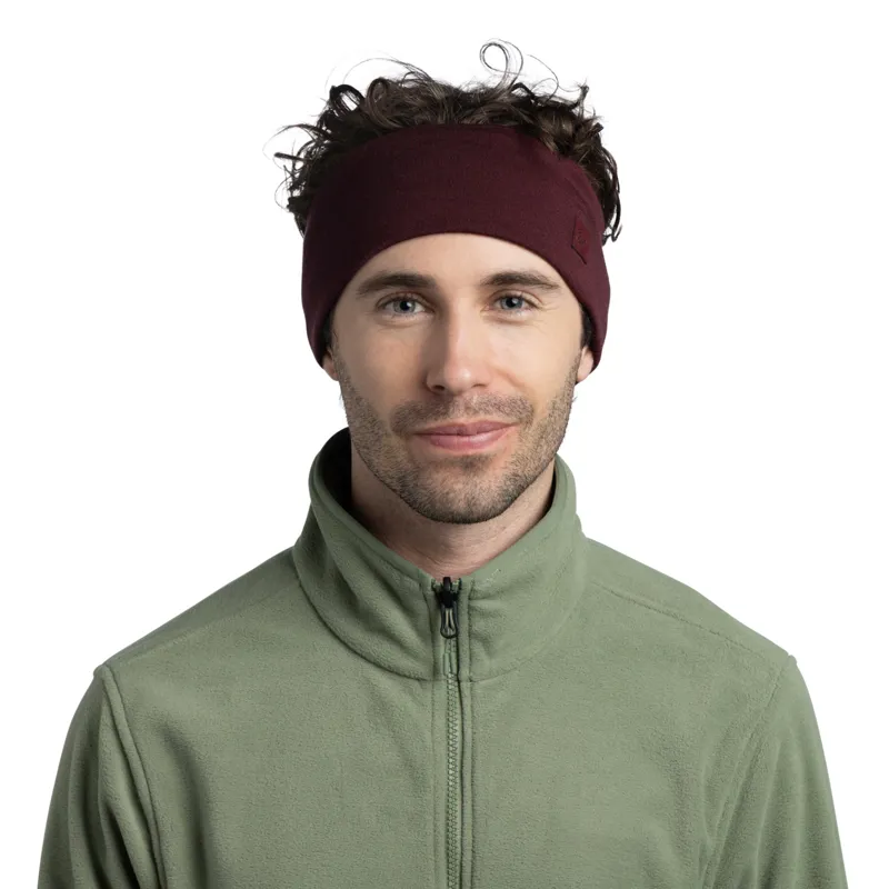 Buff Merino Wide Headband in Solid Garnet-2