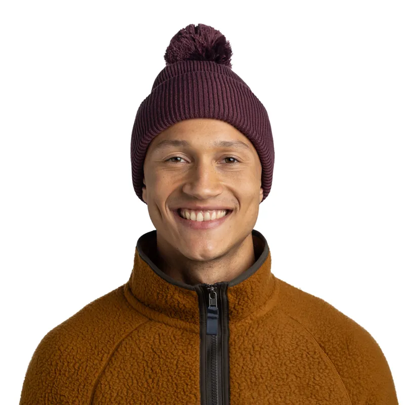 Buff Knitted Hat in Renvi Burgundy-2