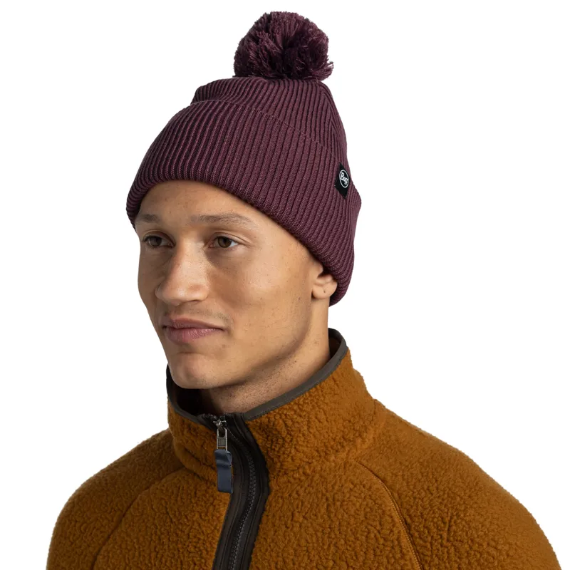 Buff Knitted Hat in Renvi Burgundy-3