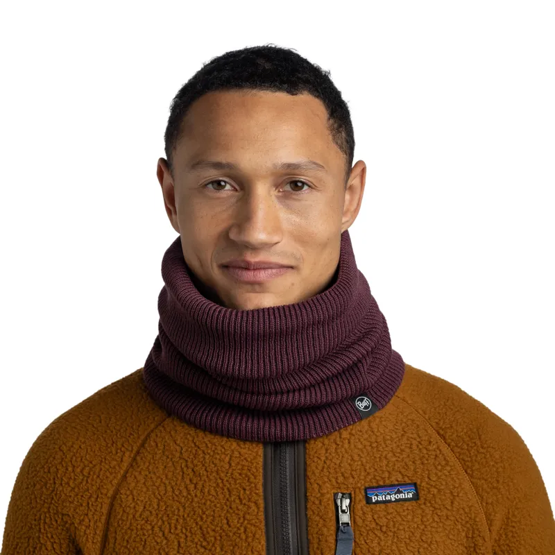 Buff Knitted and Fleece Neckwarmer in Renvi Burgundy-2