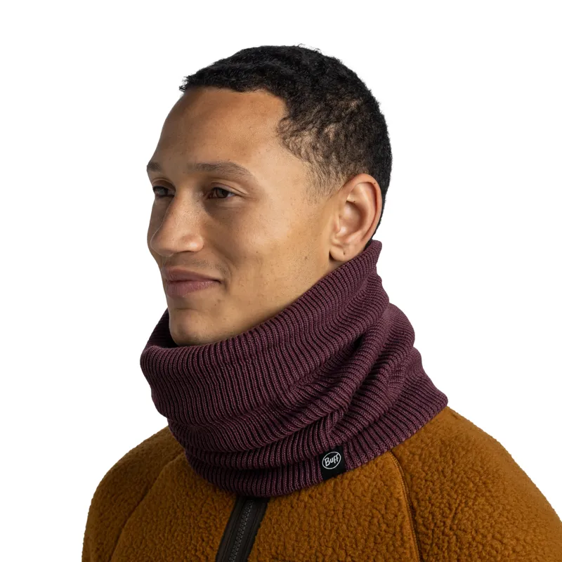 Buff Knitted and Fleece Neckwarmer in Renvi Burgundy-3