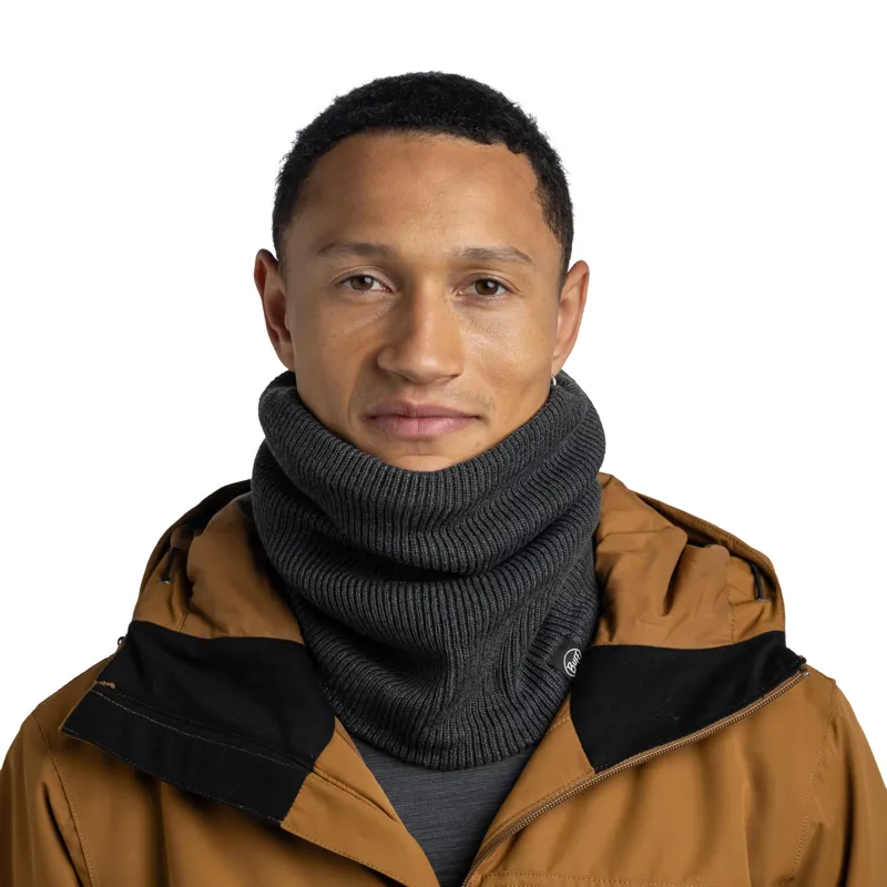 Buff Knitted and Fleece Neckwarmer in Renvi Grey Heather-2
