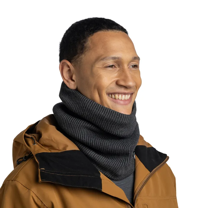 Buff Knitted and Fleece Neckwarmer in Renvi Grey Heather-3