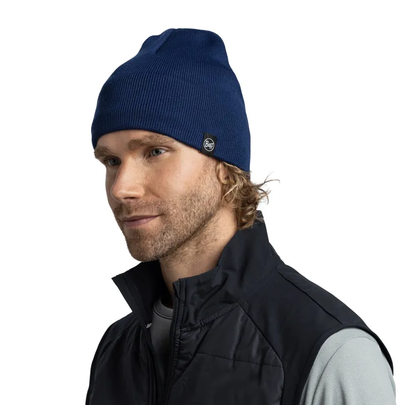 Buff Knitted and Fleece Band Hat in Lilon Short Midnight-2