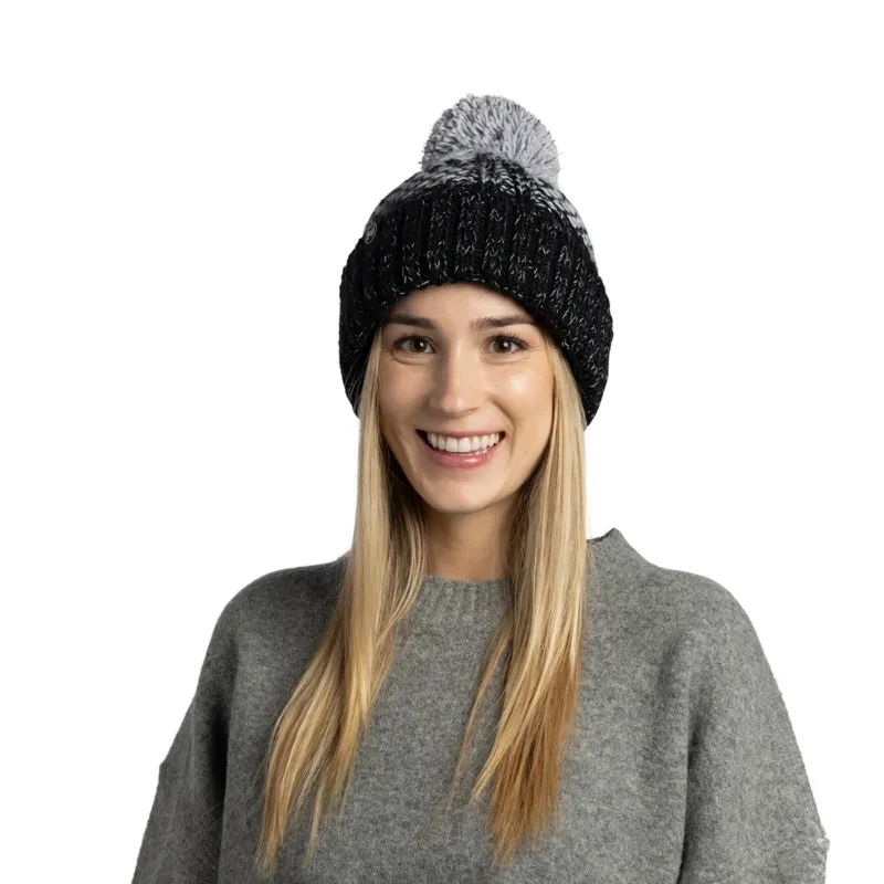 Buff Knitted and Fleece Band Hat in Akna Gaphite-1
