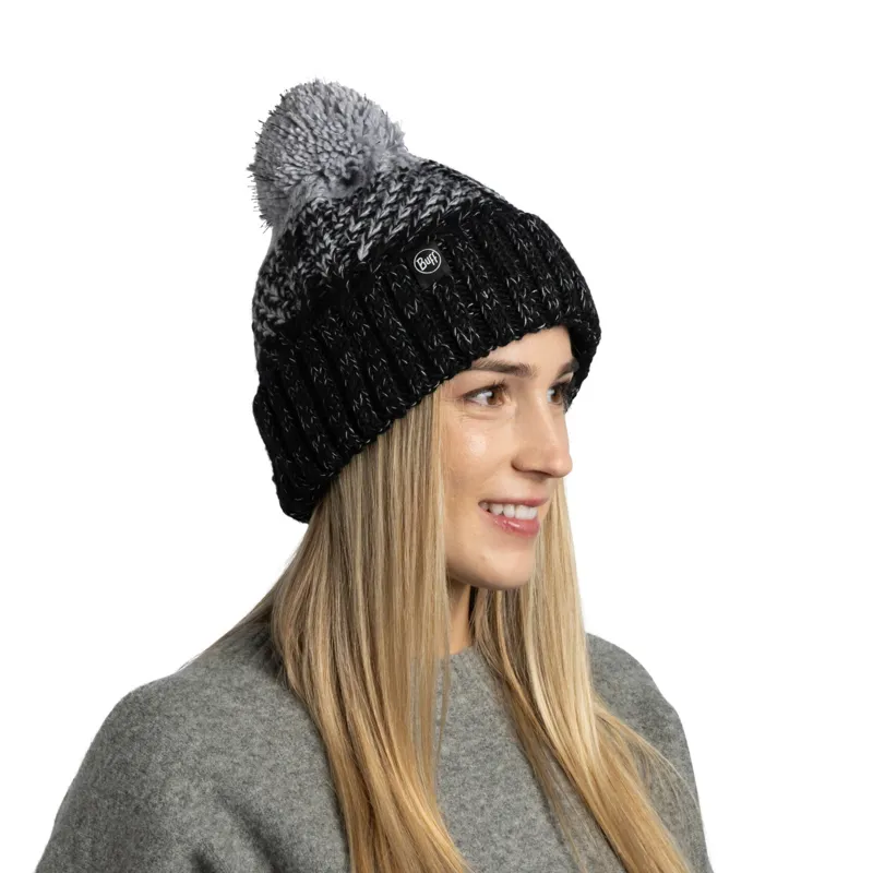 Buff Knitted and Fleece Band Hat in Akna Gaphite-3