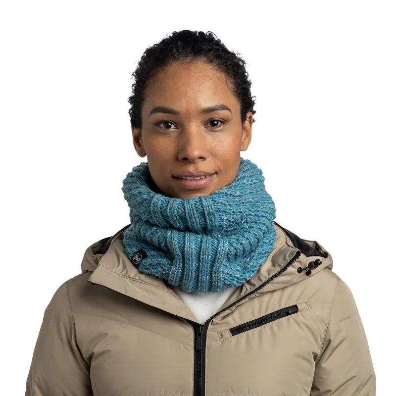 Buff Knitted and Fleece Neckwarmer in Akna Tourmaline-2