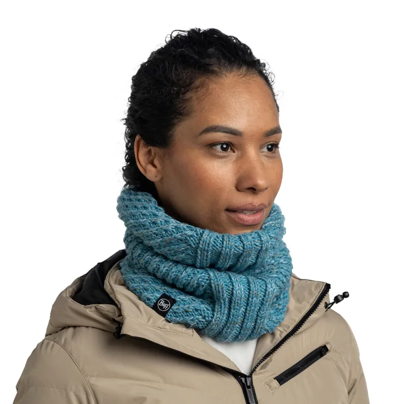 Buff Knitted and Fleece Neckwarmer in Akna Tourmaline-3
