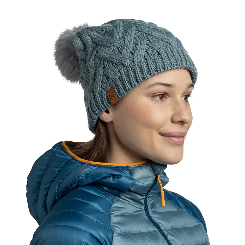 Buff Caryn Knitted and Fleece Band Hat in Blue Grass-2