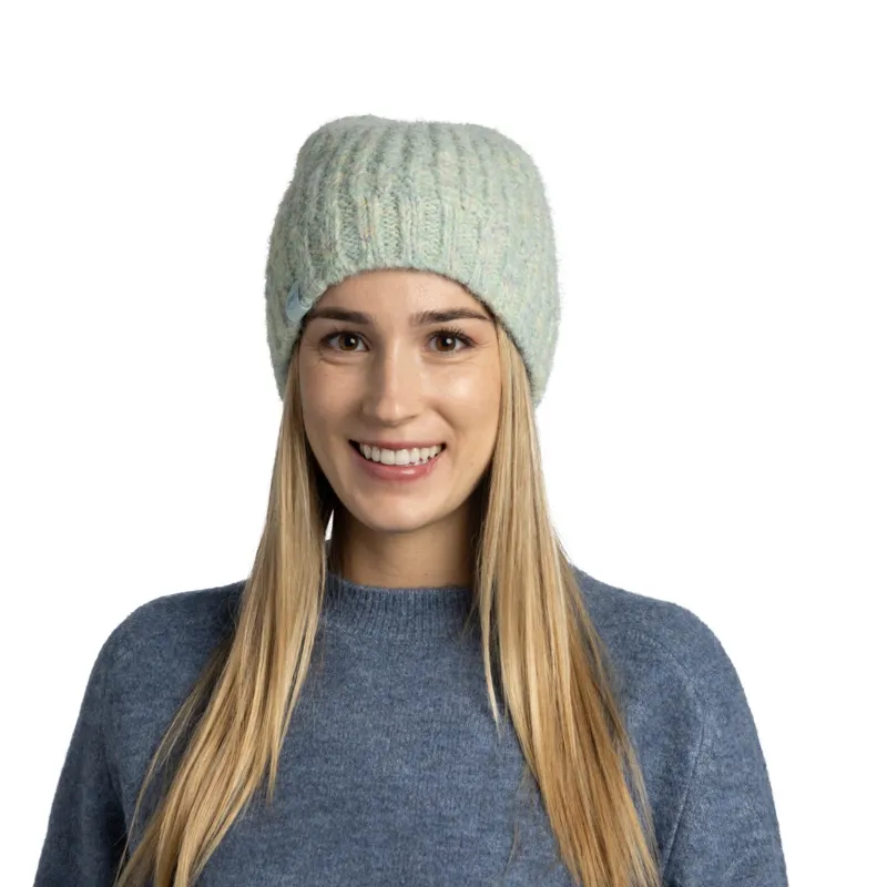 Buff Knitted and Fleece Band Hat in Dalia Aqua Haze-3