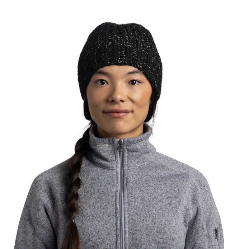 Buff Knitted and Fleece Band Hat in Dalia Black-3