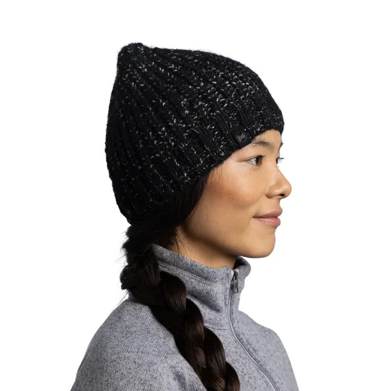 Buff Knitted and Fleece Band Hat in Dalia Black-2