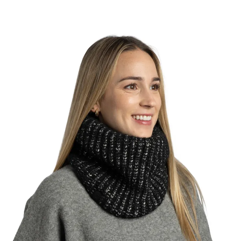 Buff Knitted and Fleece Neckwarmer in Dalia Black-2