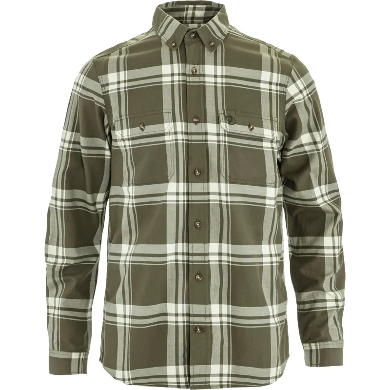 Fjallraven Ovik Lite Flannel Shirt Mens in Laurel Green/Chalk White